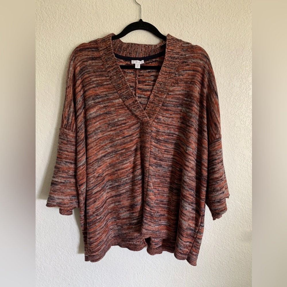 Pure Jill Multicolored Space Dyed V-neck Pullover Sweater Campari  Women’s Sz XL